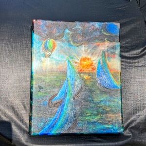 Painting sailboats & Hot air balloon original mini art